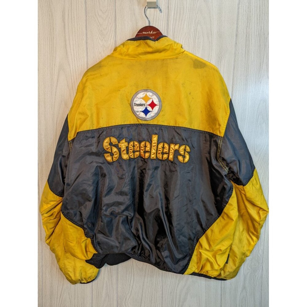 Distressed Pittsburgh Steelers Pullover Windbreaker NFL Men's 2XL Reversible - Picture 2 of 13